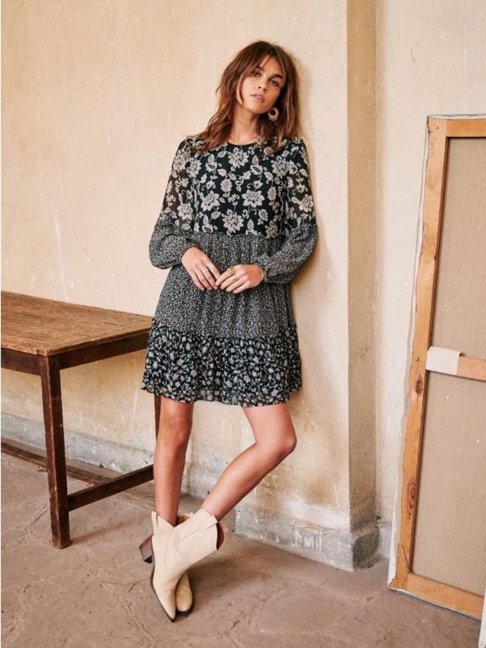 Sezane Ethiopia Black & White Floral Dress